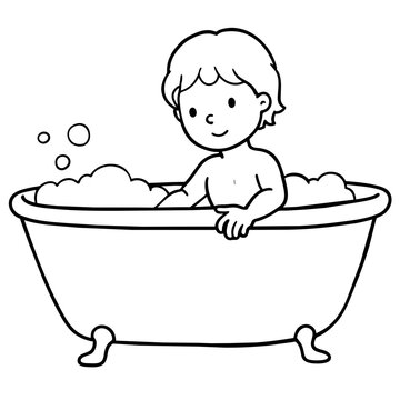 recommend clip art: little kid take bath silhouette vector illustration