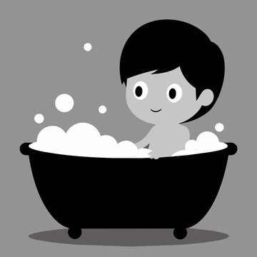 recommend clip art: little kid take bath silhouette vector illustration