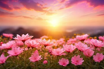 Obraz na płótnie Canvas pink flowers on sunset scene