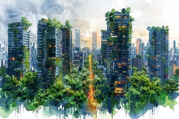 Streets and high-rise buildings of a modern eco-city. Sustainable urban design for the future,