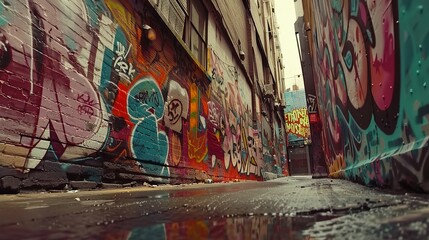 Obraz na płótnie Canvas Set against a backdrop of colorful and graffiti-covered city streets, the video captures the infectious energy of the song while paying homage to the music and style of the era 