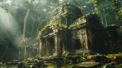 Fototapeta na wymiar Exploring ancient ruins in a forest