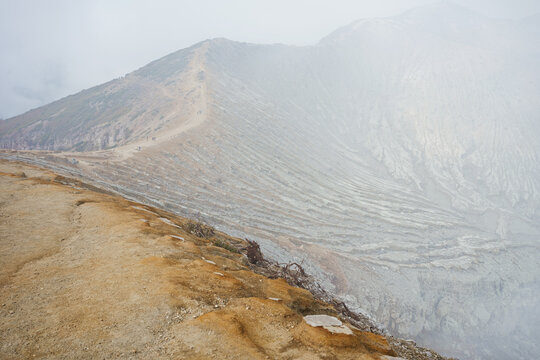 Scenic view of a hiking trail on volcano's ridge