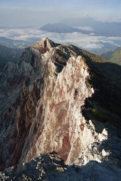 Rocky wall of volcano's crater