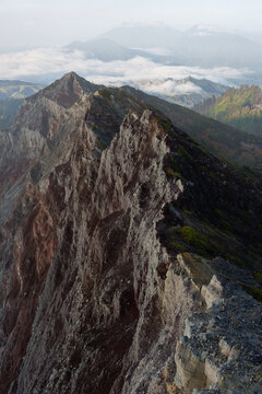 Rocky wall of volcano's crater