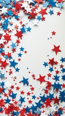 Red, White and Blue Stars on White Background