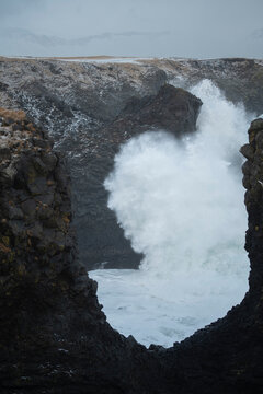 The sea is constantly eroding the rocks of Gatklettur.