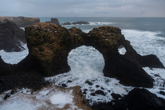 The sea is constantly eroding the rocks of Gatklettur.