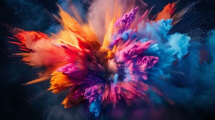 Amazing colorful powder explosion on black background.