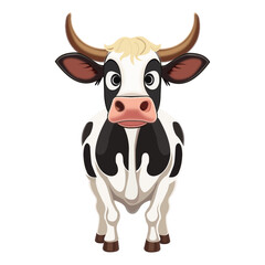 Vector cartoon black and white cow isolated on white background