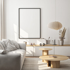 Frame mockup, ISO A paper size. Living room wall poster mockup. Interior mockup with house background. Modern interior design. 3D render
- 789584832