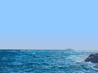 海岸のイメージ。湘南の海。イラスト風の写真。