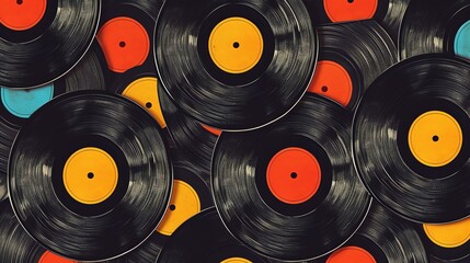 Black and yellow retro vinyl records. Abstract background from old vinyl records.