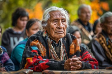 Elderly Indigenous Man Leading Multifaith Prayer in Garden on National Day