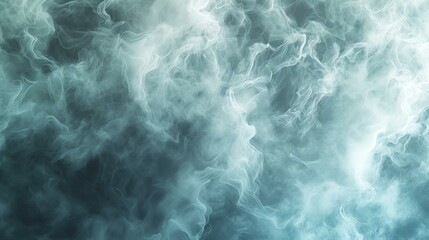 Wispy blue and gray smoke fills the frame, creating a sense of mystery and intrigue.