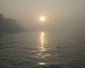 Obraz premium Serene Dawn at the Ganges: Spiritual Reflections during National Day of Prayer