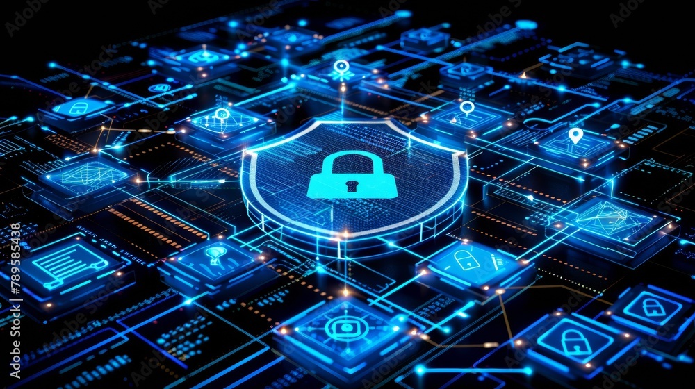 Poster cybersecurity concept for world password day: digital shield and encrypted network protection