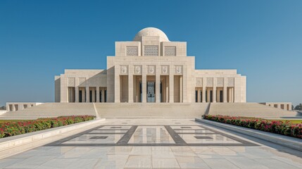 Obraz premium Majestic Temple Silhouette on National Day of Prayer: Geometric Grandeur under Clear Skies