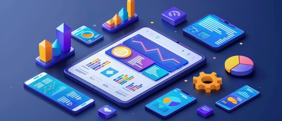 Isometric Mobile Marketing Analytics Concept
