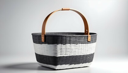 Geometricl basket . Dark gray white stripe in white baground