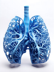 Vertical. Blue 3d like model of lungs blood vessels. Medical education concept. Pulmonology diseases visualization.