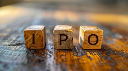 IPO Initial Public Offering , Stocks ,Wallstreet ,Money Market, wooden blocks with letters, copy and text space - obrazy, fototapety, plakaty