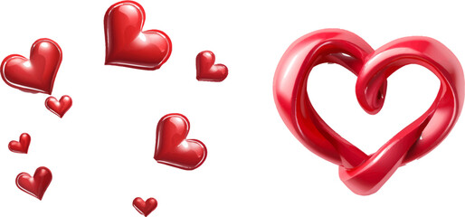 Realistic romantic emoji, red heart icon front and spin angle view