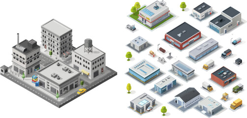 Gray houses, manufactured area, storage, garage, shop factory market building streets
