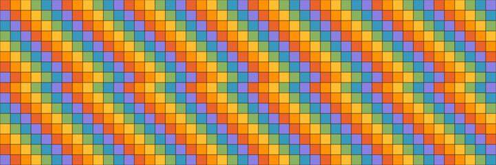 PRIDE, LGBT pride month distorted pixel rainbow background. Geometric square checker seamless pattern with pride color. Colorful zigzag rainbow background with pride for poster, banner. Vector