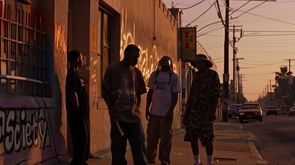 The atmosphere of south central LA in 90s is further enhanced by its authentic dialogue, which captures the cadence and slang of the streets with remarkable accuracy. The characters speak in a languag - obrazy, fototapety, plakaty