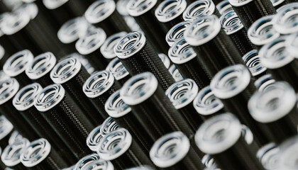 Close-up of Optical fiber cable with black metal