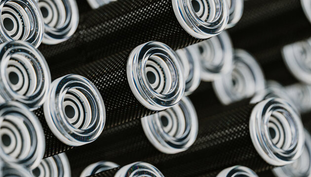Close-up of Optical fiber cable with black metal