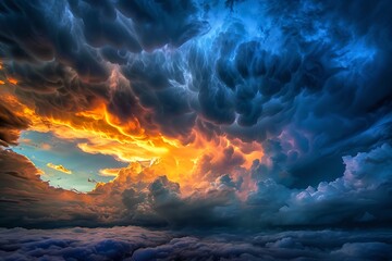 : Dramatic storm clouds parting to reveal a breathtaking sunrise. - obrazy, fototapety, plakaty