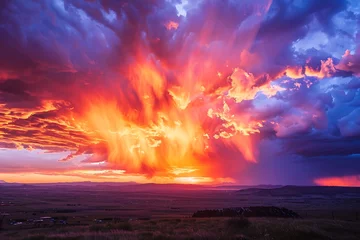 Zelfklevend Fotobehang : Dramatic storm clouds parting to reveal a breathtaking sunrise. © crescent