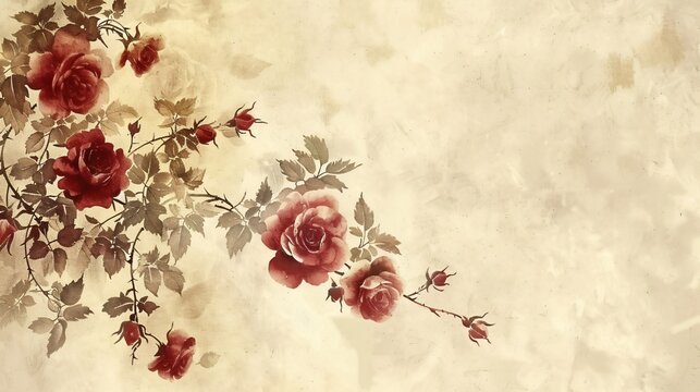 Fototapeta Classic wallpaper design with a thicket of brambles and wild roses