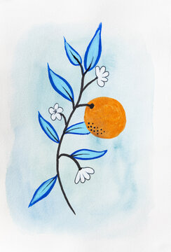 Illustration of orange fruits and leaves