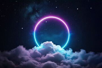 Abstract Neon Blue and Pink Purple Ring In the Night Sky Glowing Light Reflecting off the Clouds Graphic Design Resource