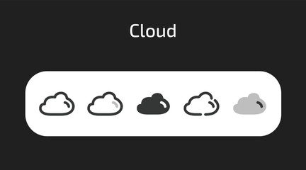 Cloud icons in 5 different styles as vector