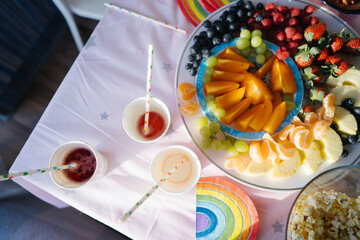Festive table with snacks and drinks