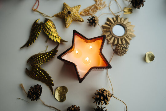 Golden handmade Christmas decorations
