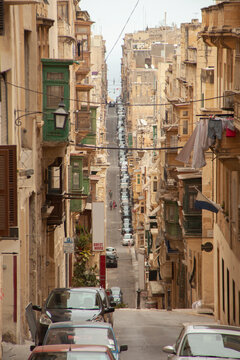 Steep streets of the city of Valletta, Malta