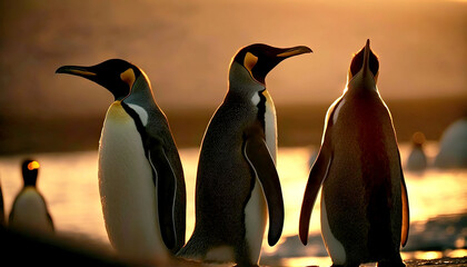 penguins looking at the horizon with the sea in the background