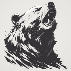 Bear badge for t-shirt design. Animal bear concept poster. Creative graphic design. Black and white colors. Digital artistic artwork raster bitmap illustration. Graphic design art. AI artwork.