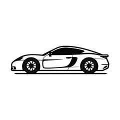 Simple vector car, side view, flat color, clean lines black monoline