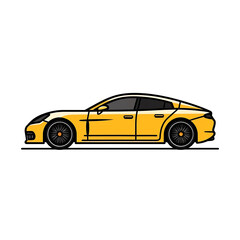 Simple vector car, side view, flat color, clean lines black monoline