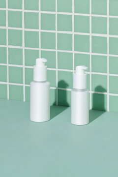 White unbranded cosmetic serum bottles