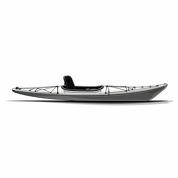 recommend clip art: Sleek kayak vector, side profile, minimalist shading, stark white background hand drawing