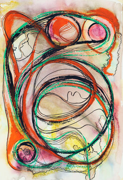 A mixed media abstract painting.