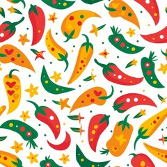 Peppers and Stars Pattern on White Background
