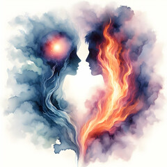 Beautiful couple made by fire and smoke 
